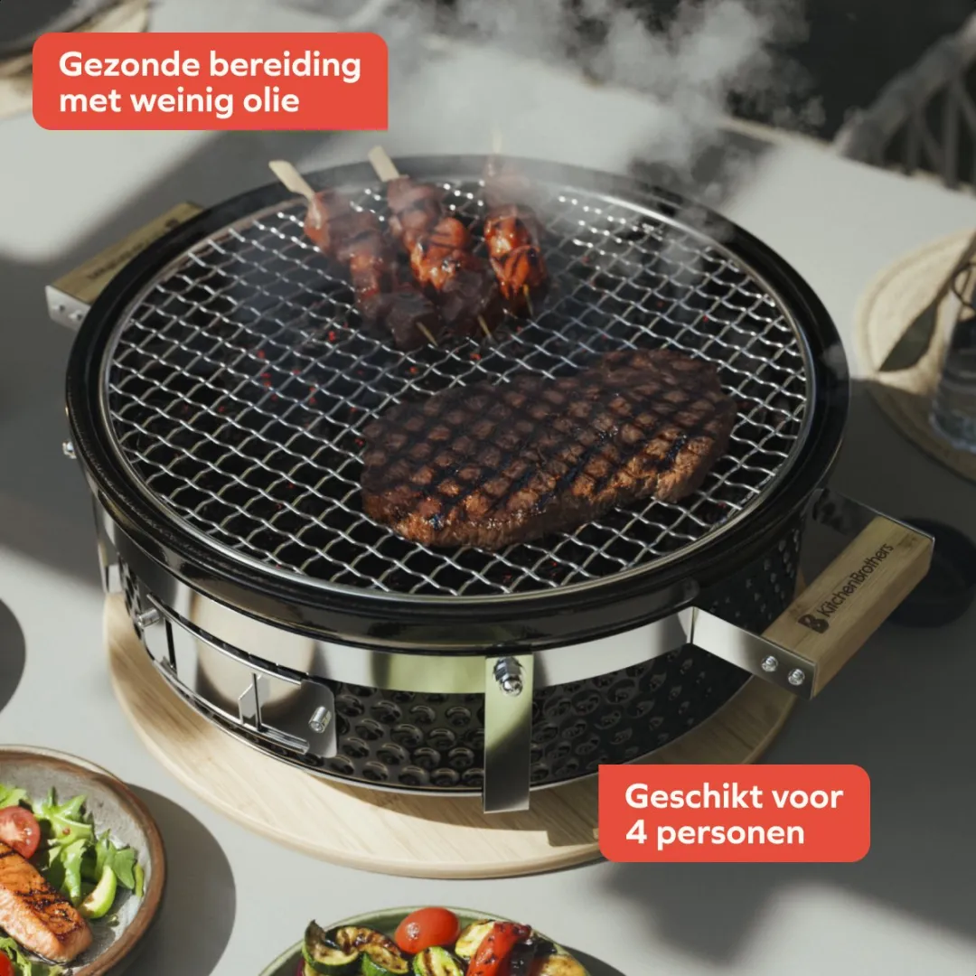 KitchenBrothers KB4232 Kamado Hibachi Grill - 27cm - 4 Burgers - Zwart - afbeelding 6 van 6