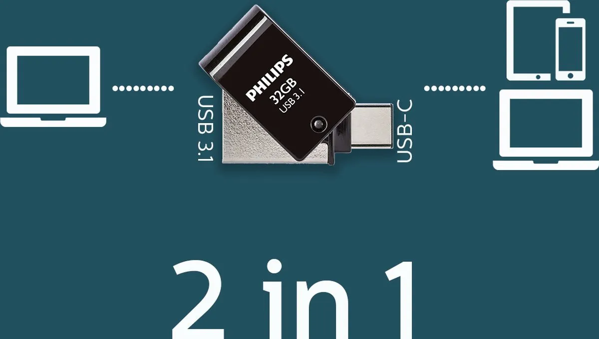 Philips 2-in-1 USB Stick 3.1/USB-C FM32DC152B - 32GB - Zwart