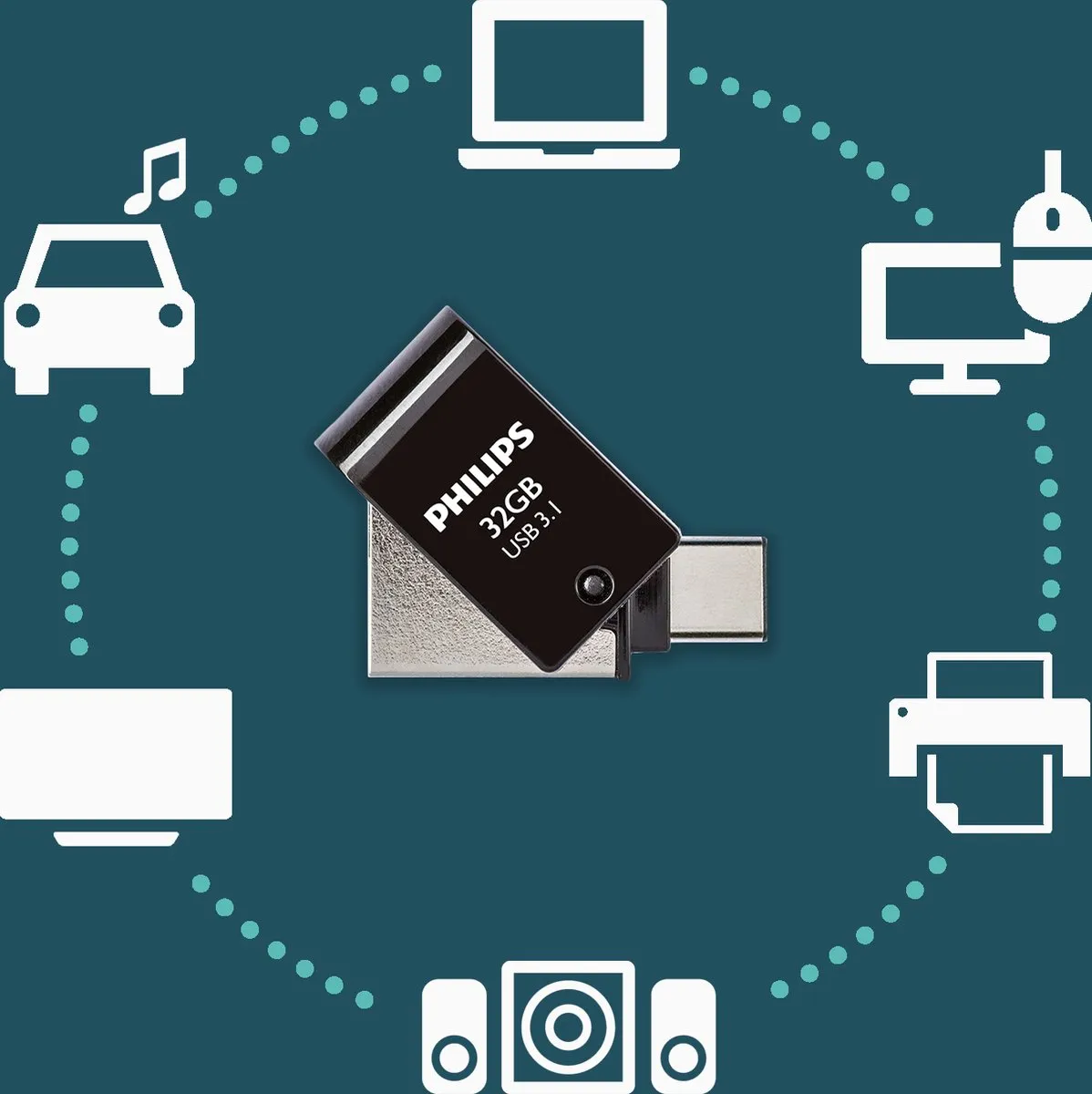 Philips 2-in-1 USB Stick 3.1/USB-C FM32DC152B - 32GB - Zwart