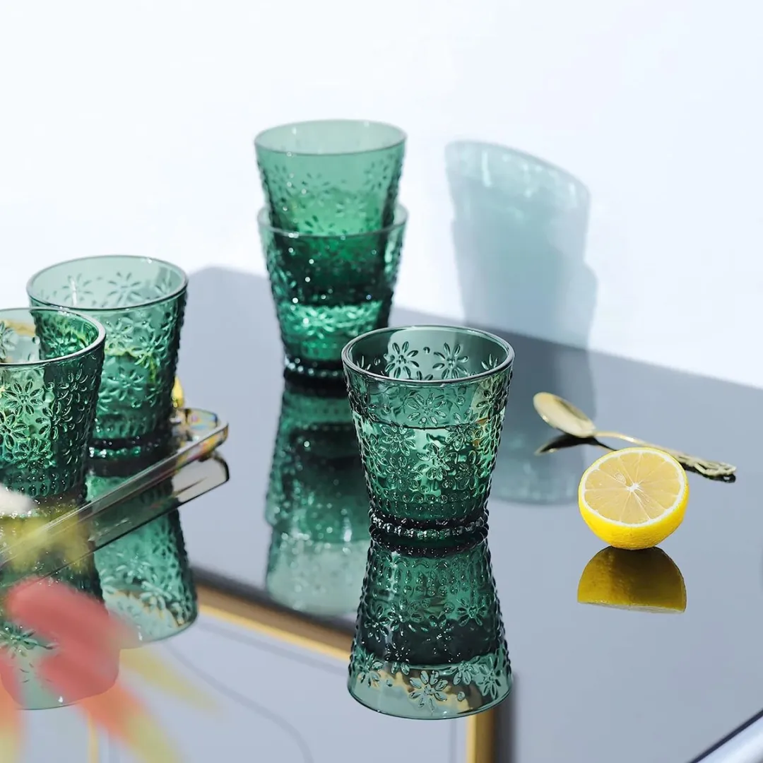 Pasabahce Vintage Madeliefjes Drinkglazen 250ml - Groen - 6 Stuks