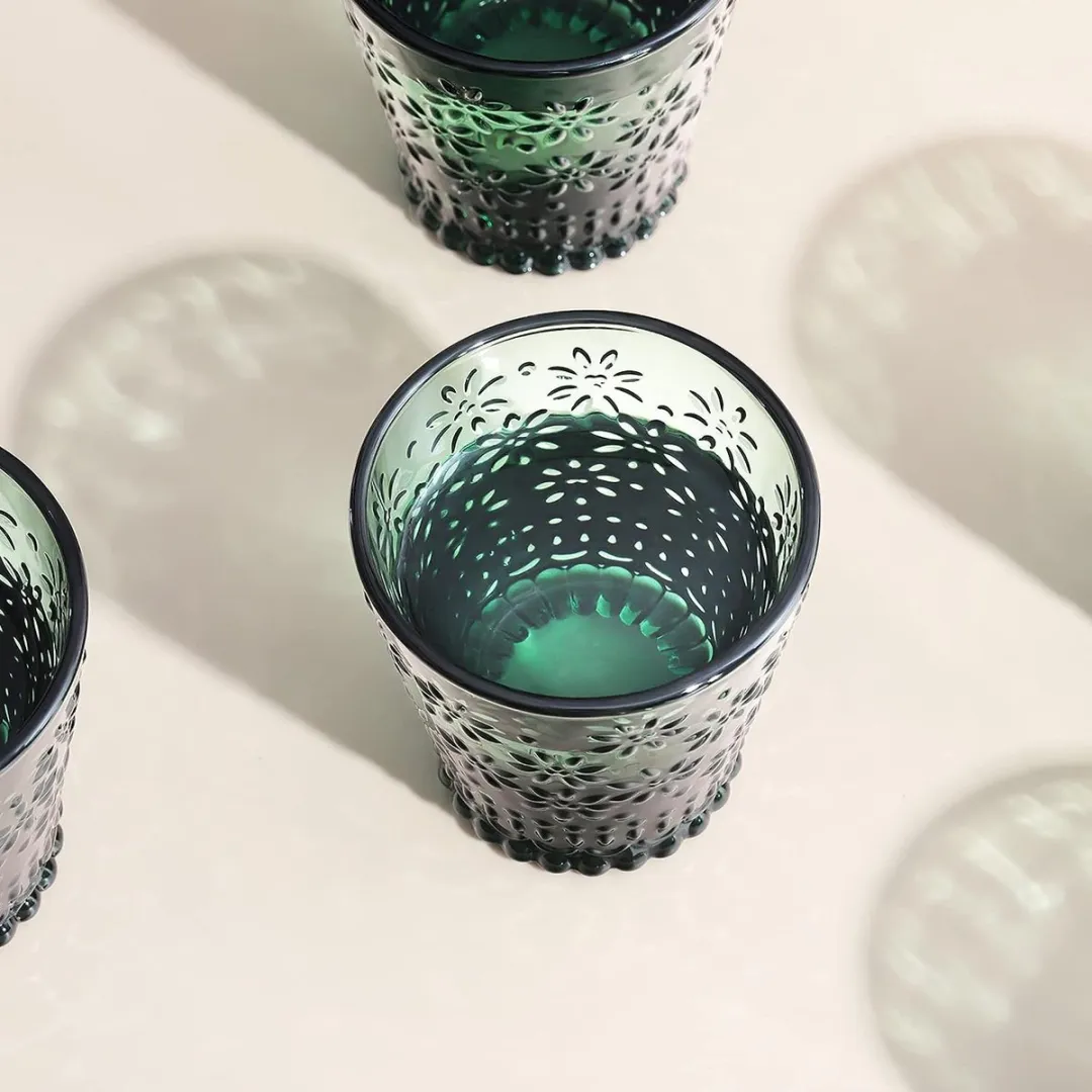 Pasabahce Vintage Madeliefjes Drinkglazen 250ml - Groen - 6 Stuks