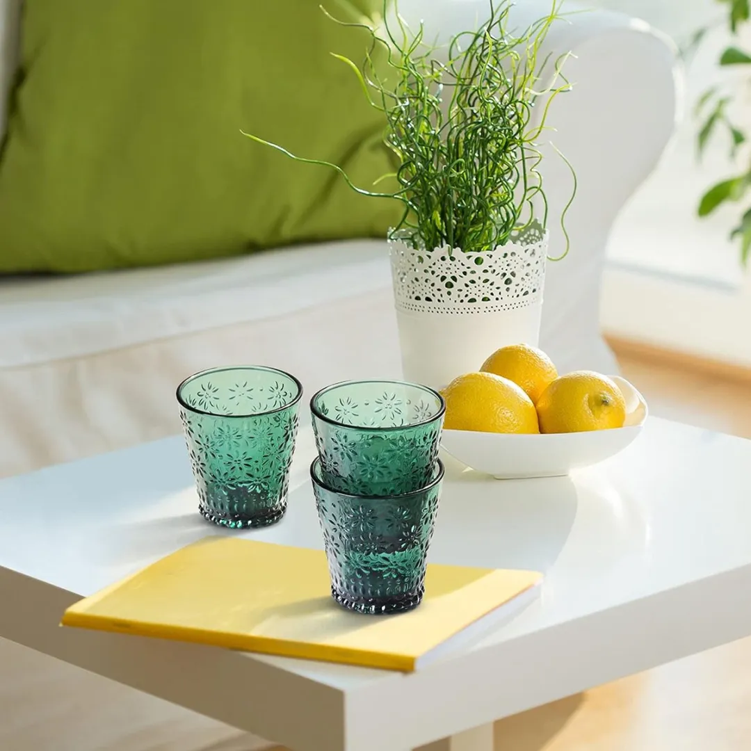 Pasabahce Vintage Madeliefjes Drinkglazen 250ml - Groen - 6 Stuks