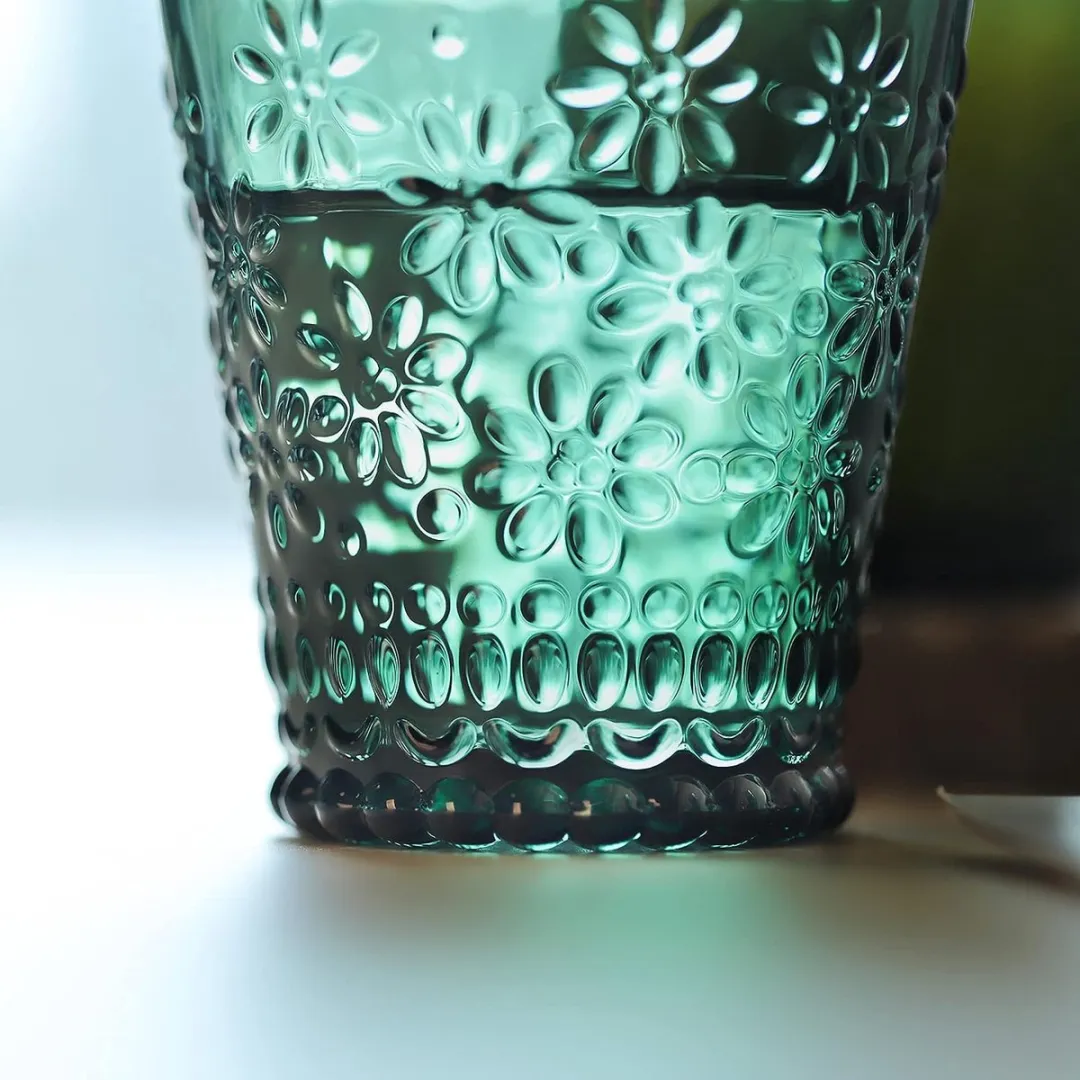 Pasabahce Vintage Madeliefjes Drinkglazen 250ml - Groen - 6 Stuks
