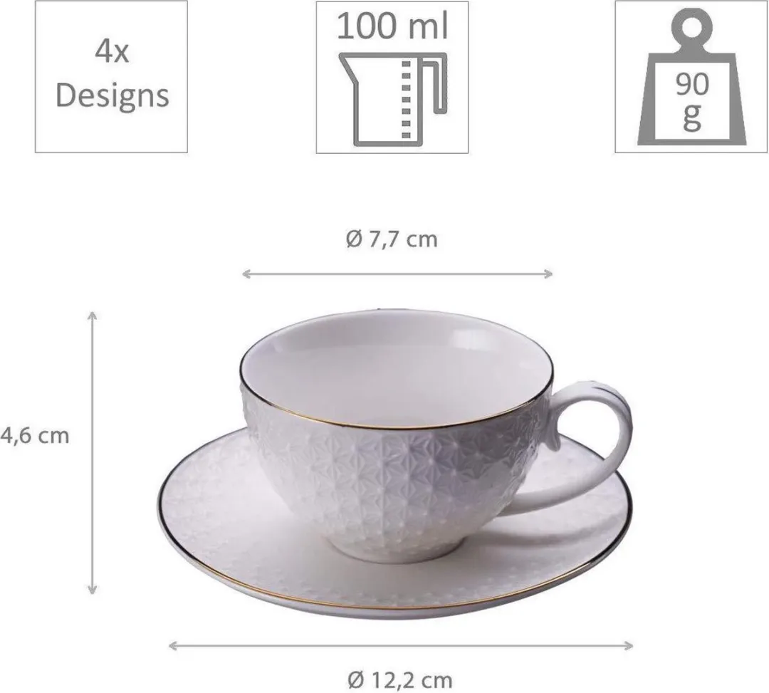 Tokyo Design Studio Nippon White Espresso Kopjes met Schotel - 4-delig 100ml - Wit/Goud - afbeelding 6 van 6