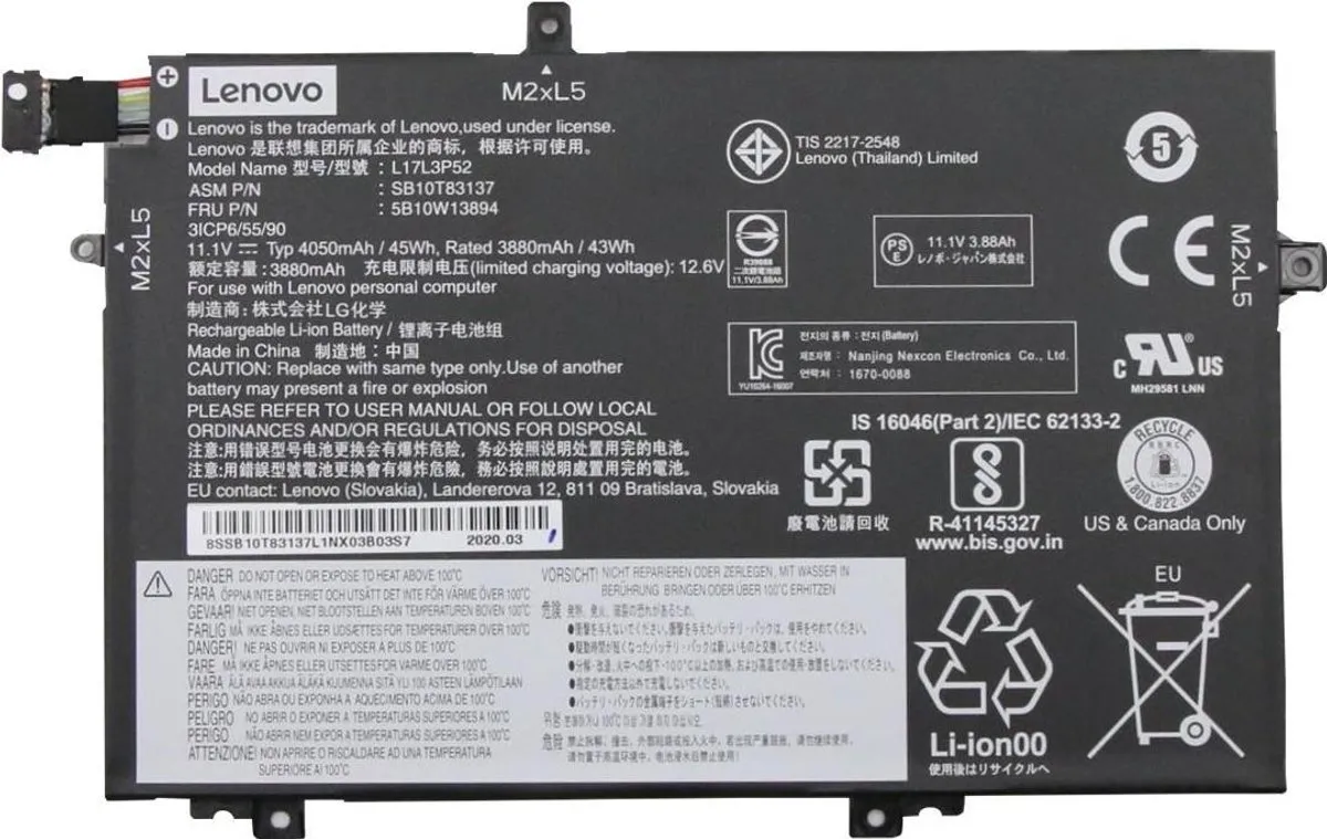 Lenovo 5B10W13894 Laptop Accu - afbeelding 5 van 5