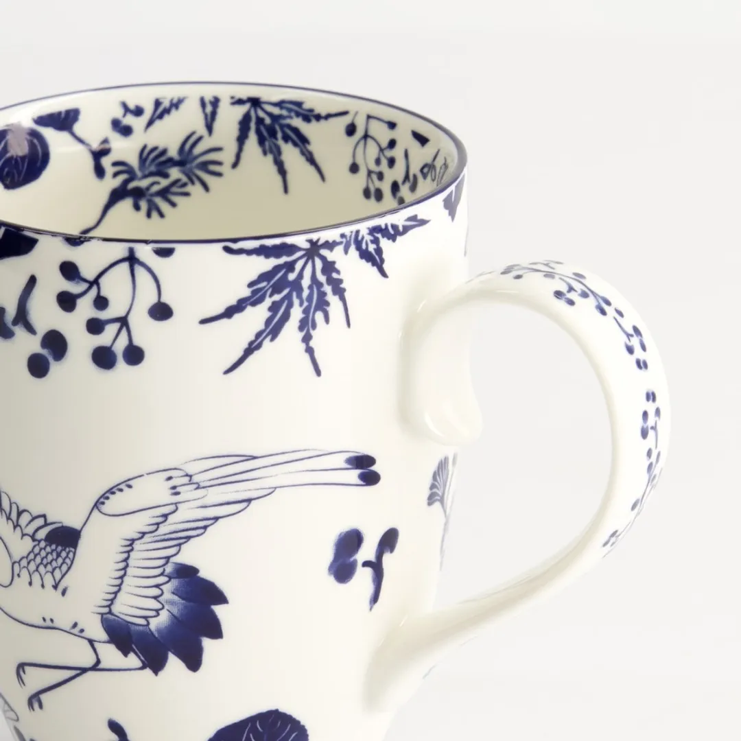 Tokyo Design Studio Flora Japonica Mok met oor - Crane 380ml - Blauw/Wit
