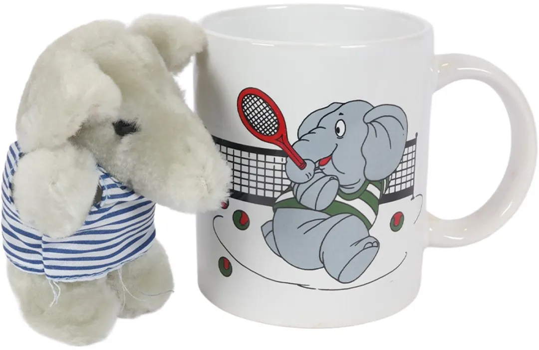 PIA Soft Toys Olifant Mok met Pluche 10cm - Grijs/Wit/Blauw