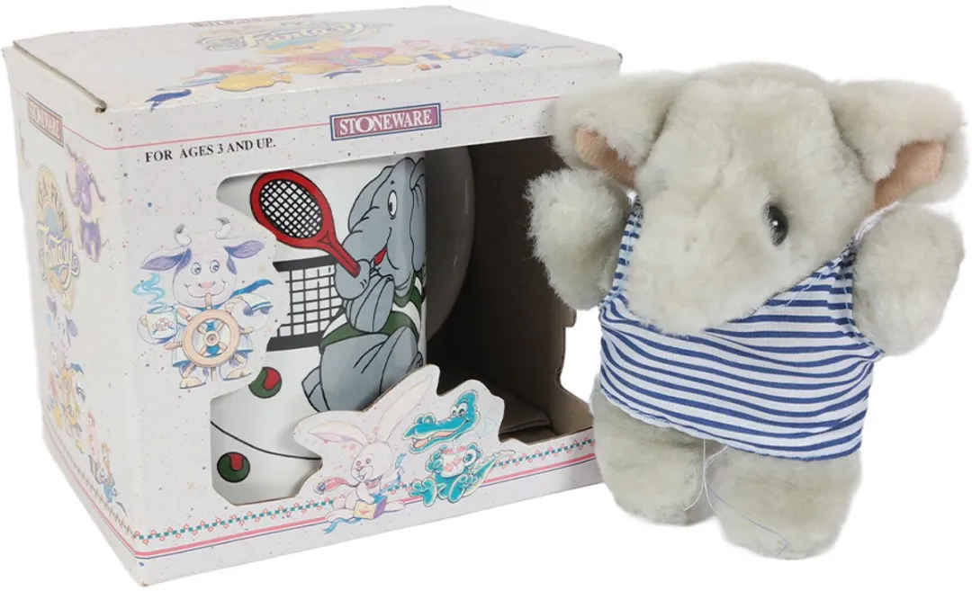PIA Soft Toys Olifant Mok met Pluche 10cm - Grijs/Wit/Blauw
