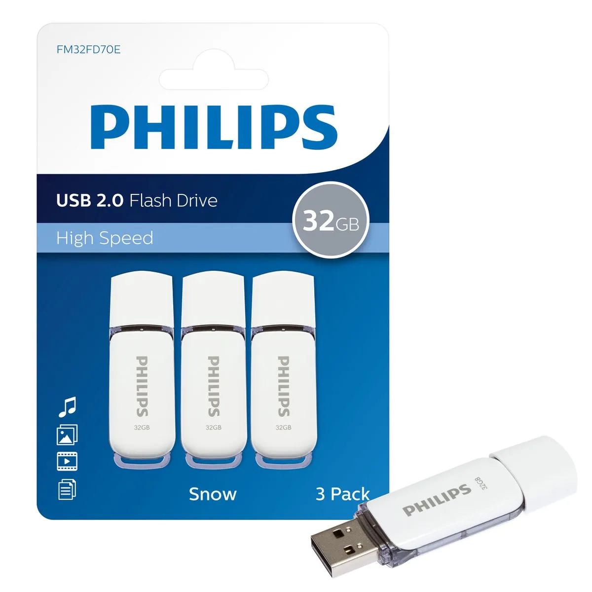 Philips USB Stick FM32FD70E 32GB - 3 Stuks - Wit - afbeelding 3 van 3