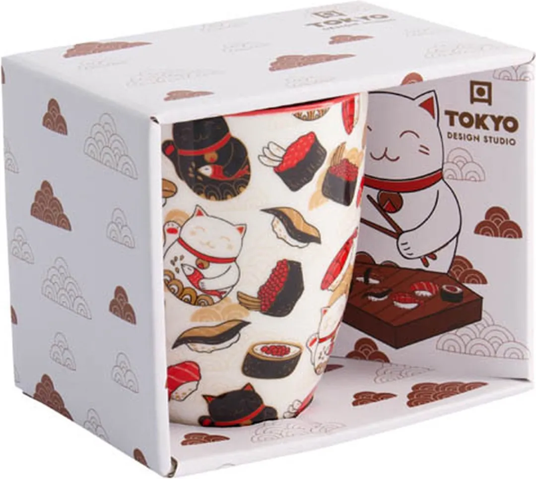 Tokyo Design Studio Kawaii Lucky Cat Mok 21530 - 380ml - Wit/Rood