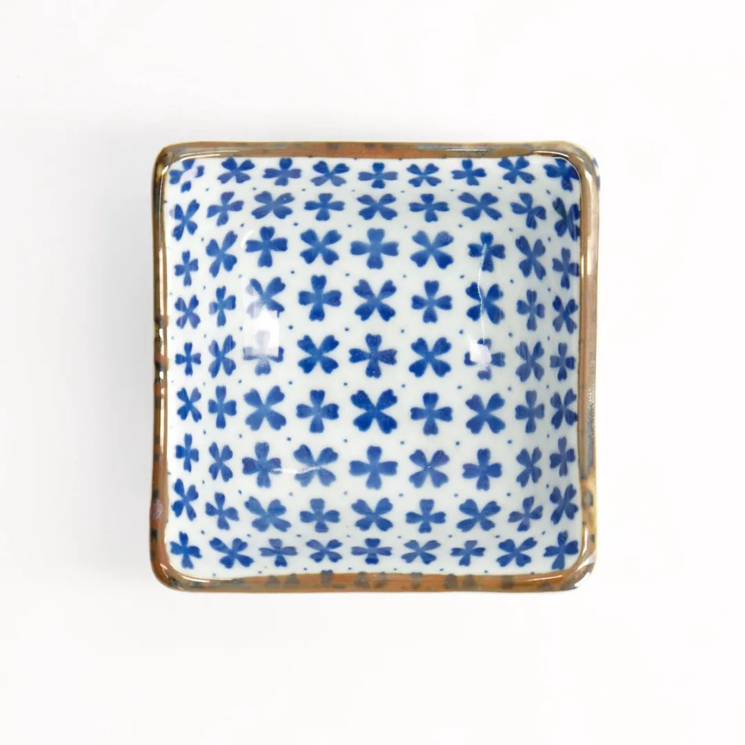Tokyo Design Studio Sakura Vierkante Schotel - 8,5x3cm - Blauw/Wit