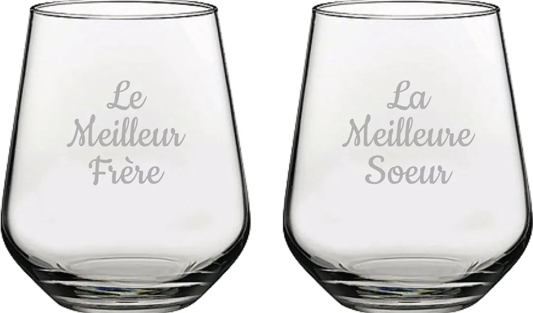 Pasabahce Drinkglas Gegraveerd Le Meilleur Frère & La Meilleure Soeur
