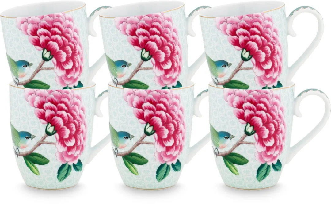 Pip Studio Blushing Birds Mokken 350ml - 6 Stuks - Khaki