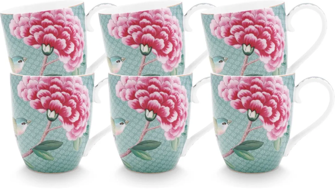 Pip Studio Blushing Birds Mokken 350ml - 6 Stuks - Khaki