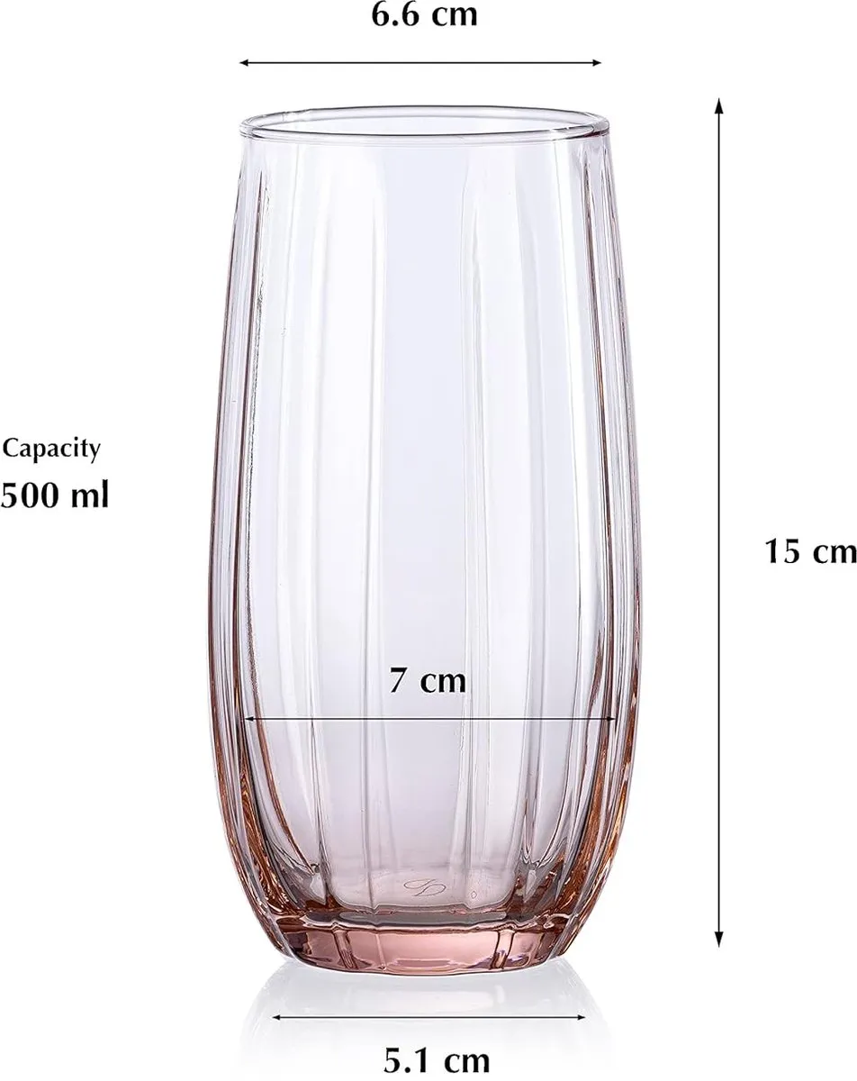 Pasabahce Linka Roze Longdrinkglazen - 500ml - Set van 3