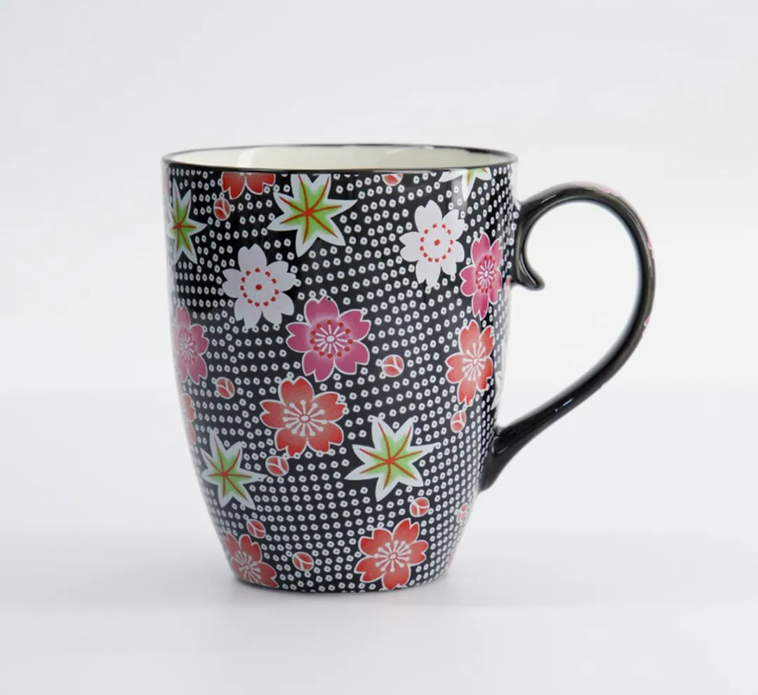 Tokyo Design Studio Kawaii Flower Mok 21175 - 300ml - Zwart/Rozewit