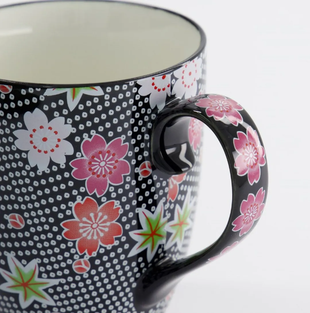 Tokyo Design Studio Kawaii Flower Mok 21175 - 300ml - Zwart/Rozewit
