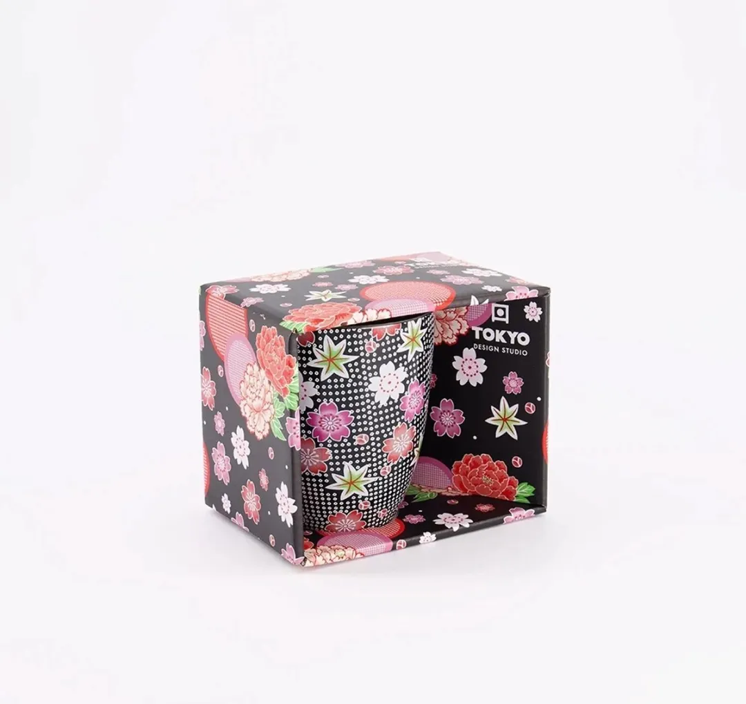 Tokyo Design Studio Kawaii Flower Mok 21175 - 300ml - Zwart/Rozewit