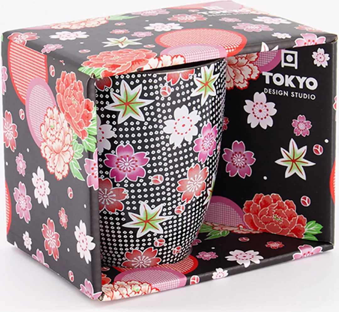 Tokyo Design Studio Kawaii Flower Mok 21175 - 300ml - Zwart/Rozewit