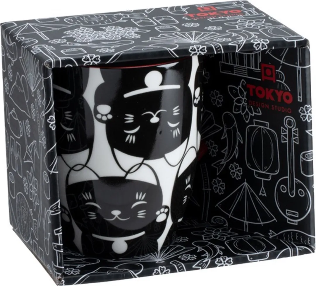 Tokyo Design Studio Kawaii Lucky Cat Mok 17616 - 380ml - Wit/Zwart