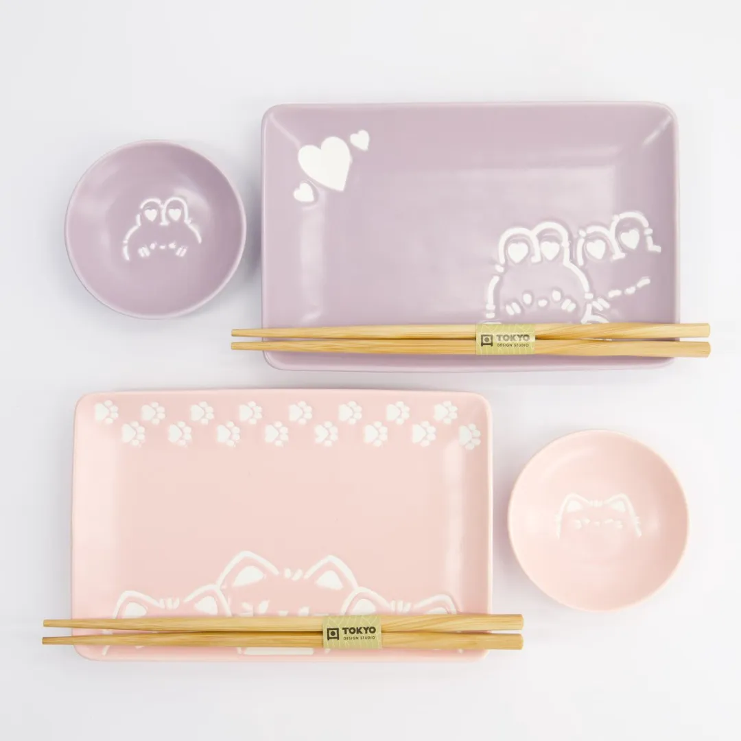 Tokyo Design Studio Kawaii Rabbit Cat Sushiset 2 Personen