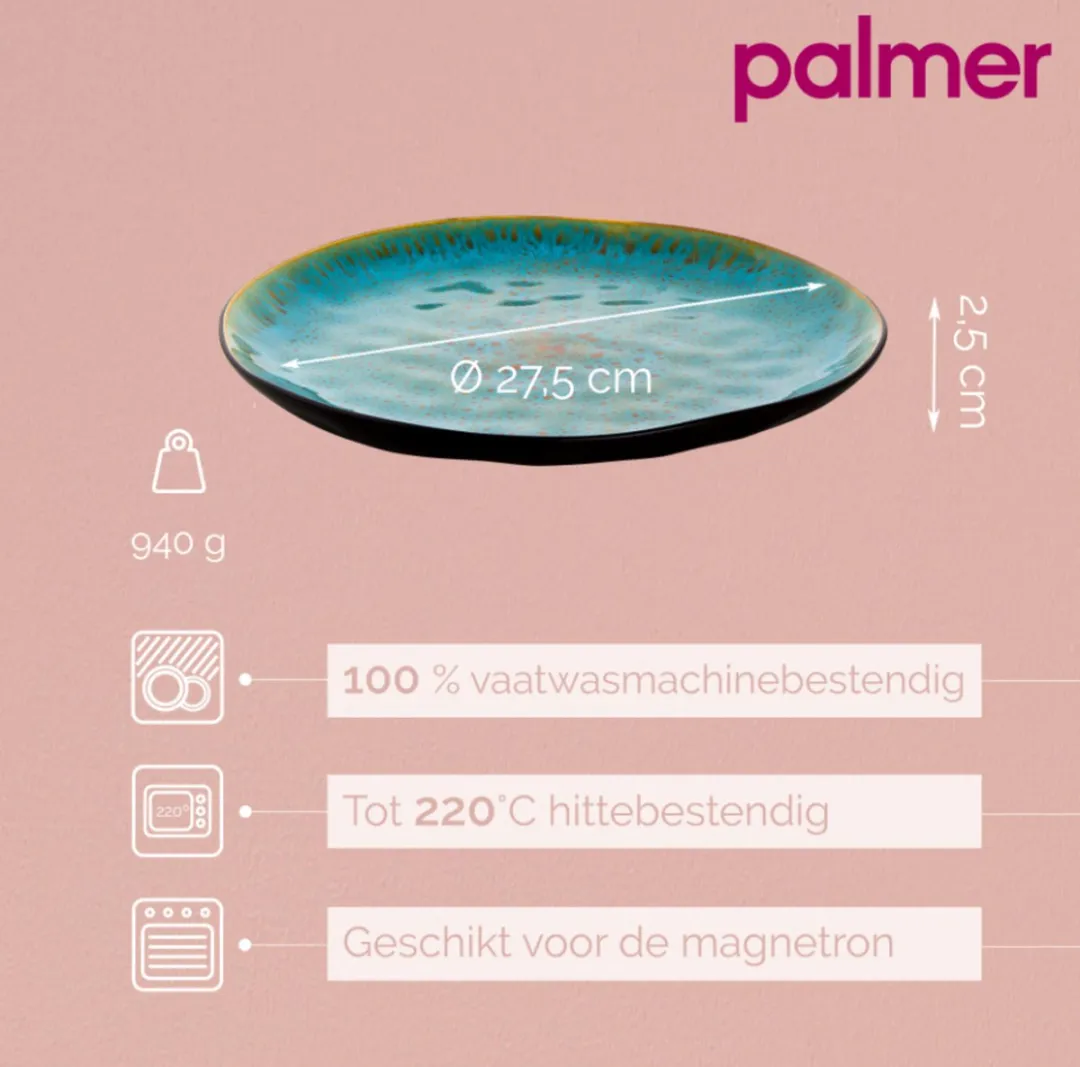 Palmer Lotus Bordenset 2 Stuks - Ø27,5cm - Turquoise/Zwart