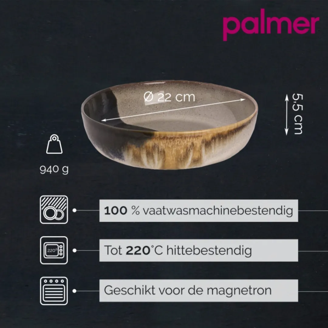 Palmer Aquarel Pastabord 2 Stuks ø 22cm - Beige/Blauw