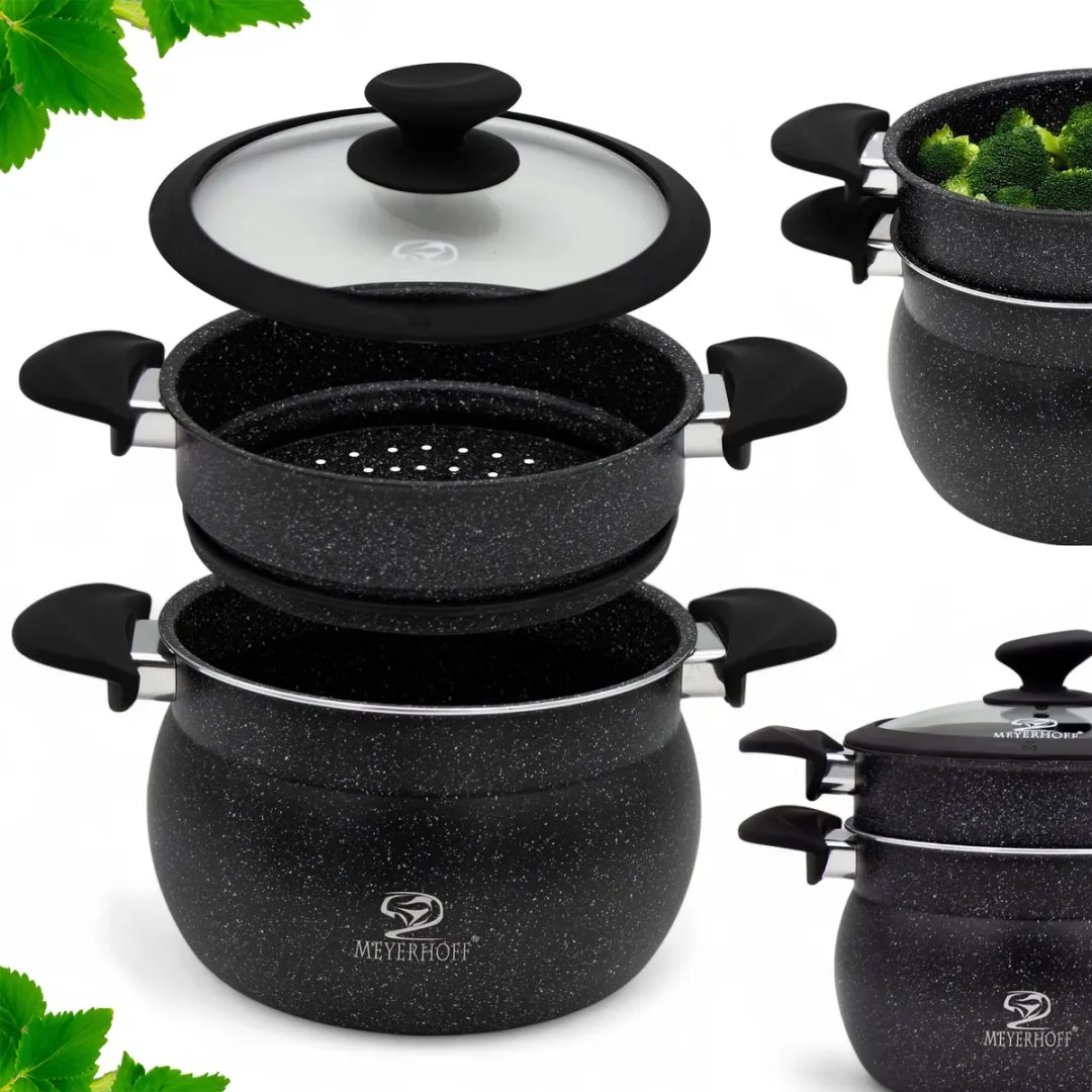 Meyerhoff Stoompannenset 3-delig Ø24cm - 9L - Marmer