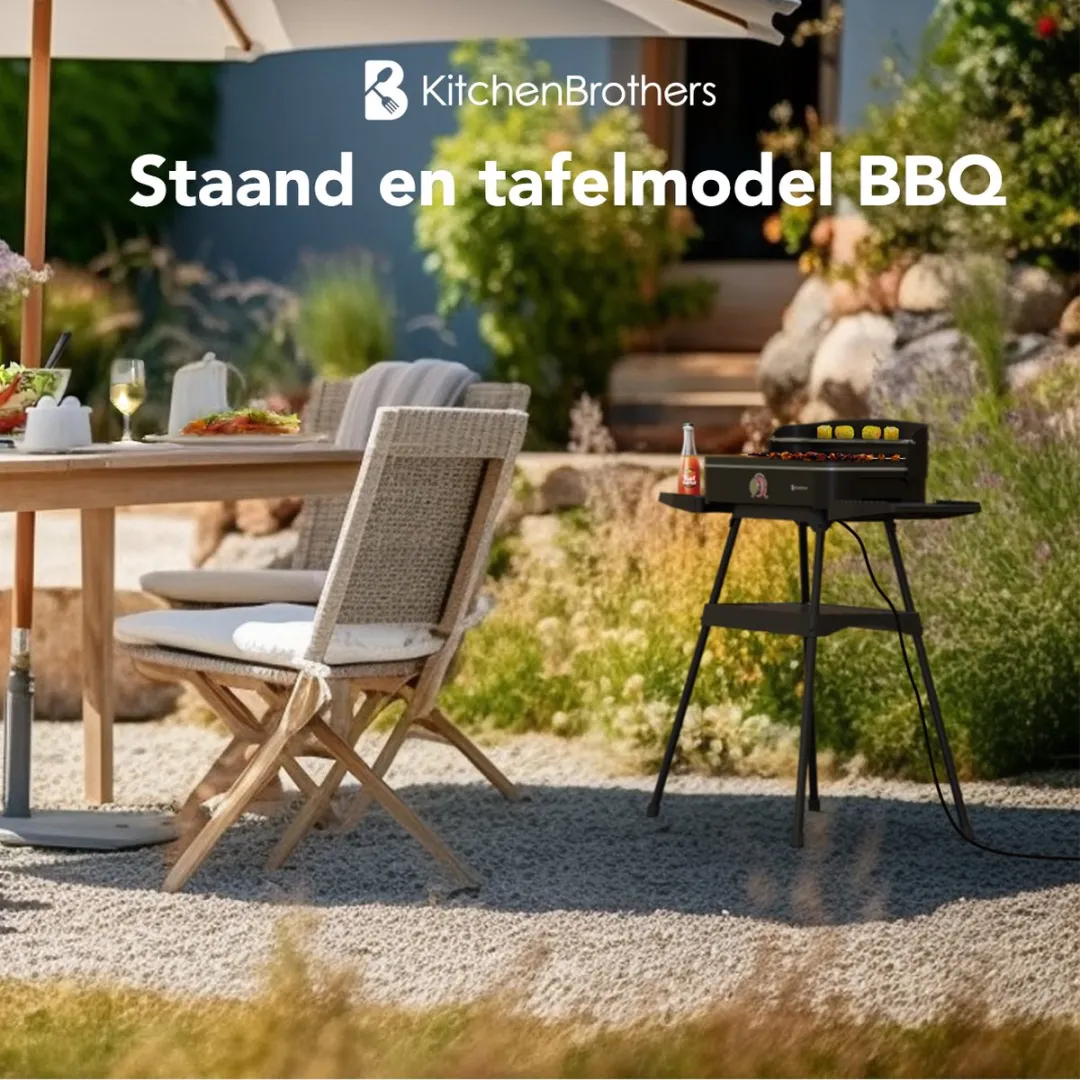 KitchenBrothers KB4014 Elektrische BBQ - 2200W - 24x50cm - Zwart