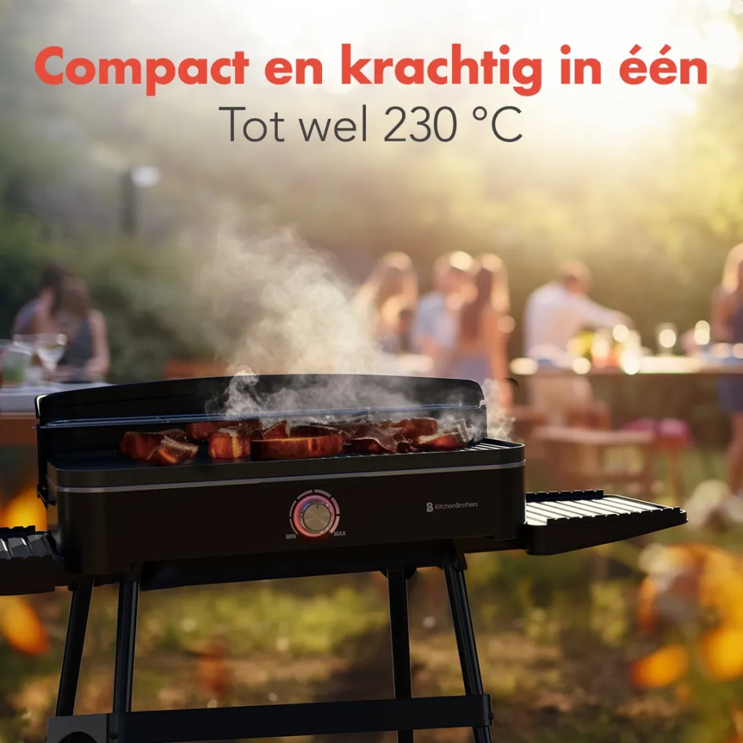 KitchenBrothers KB4014 Elektrische BBQ - 2200W - 24x50cm - Zwart