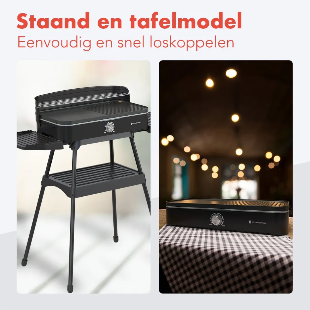 KitchenBrothers KB4014 Elektrische BBQ - 2200W - 24x50cm - Zwart