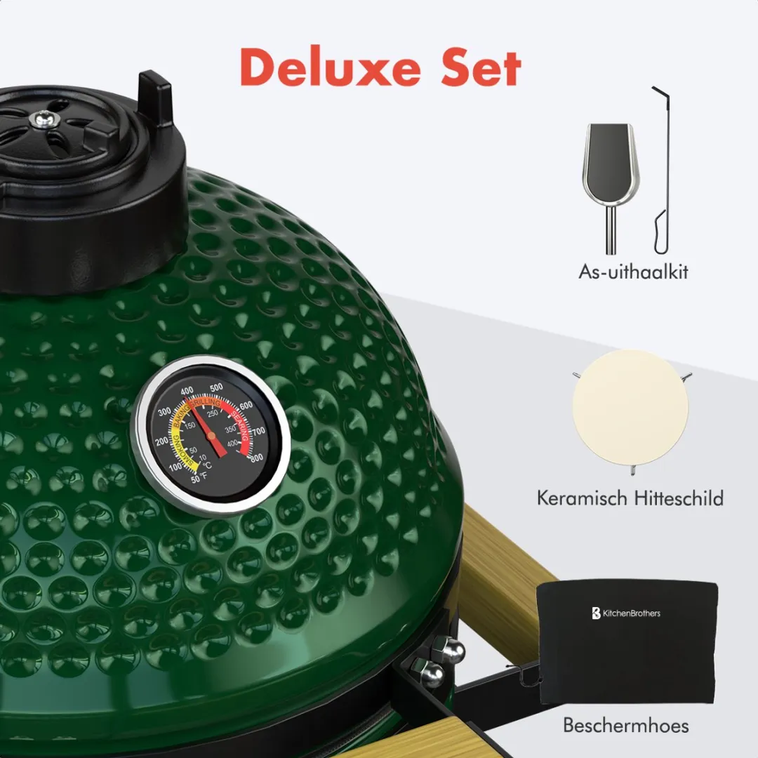 KitchenBrothers Kamado BBQ KB4206 - 38.5cm Groen - Deluxe Set