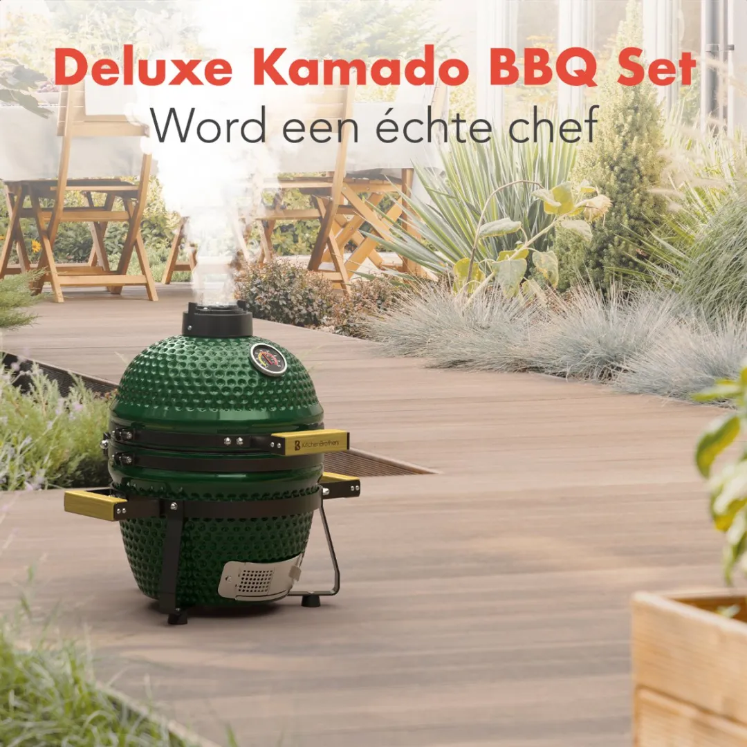 KitchenBrothers Kamado BBQ KB4206 - 38.5cm Groen - Deluxe Set