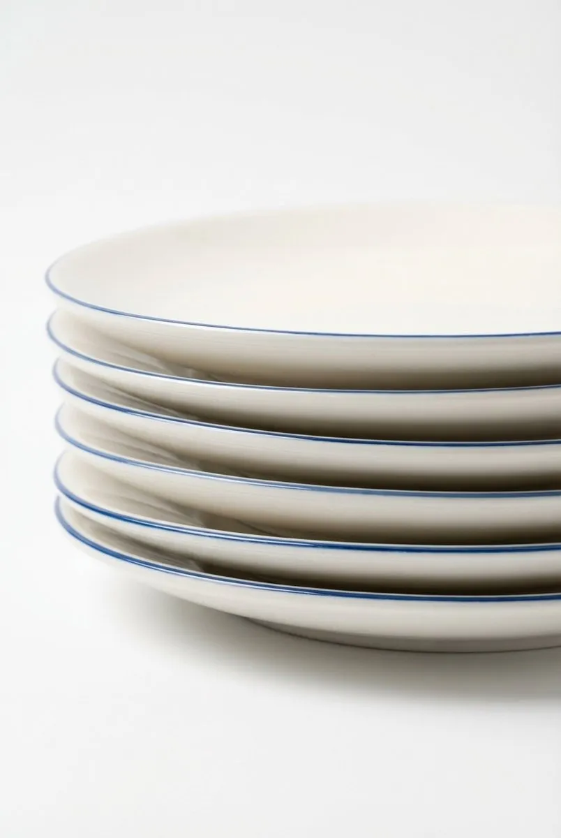 vtwonen Dinerbord 25,5cm - Wit/Blauw Lijn - Set van 6