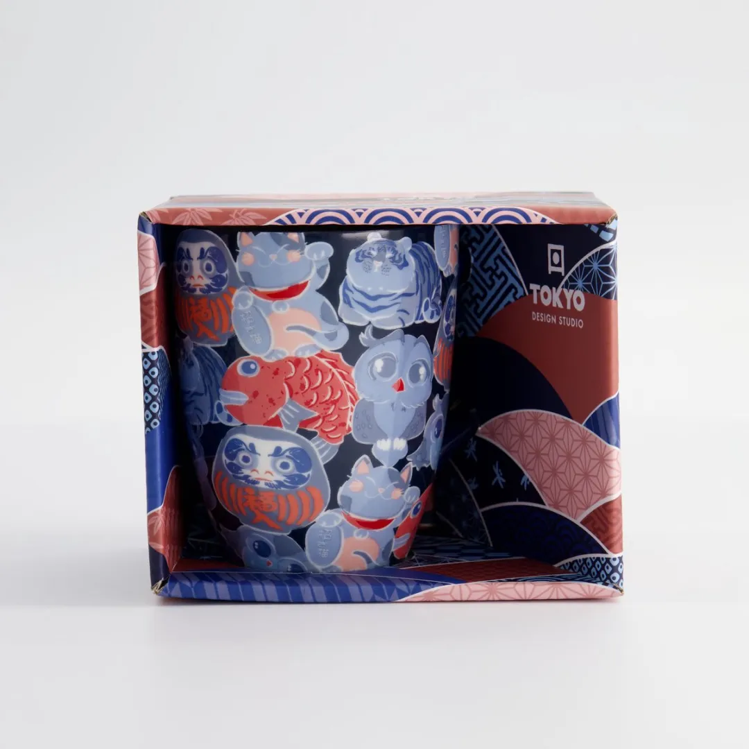Tokyo Design Studio Lucky Daruma Lucky Cat Mok - Blauw 380ml