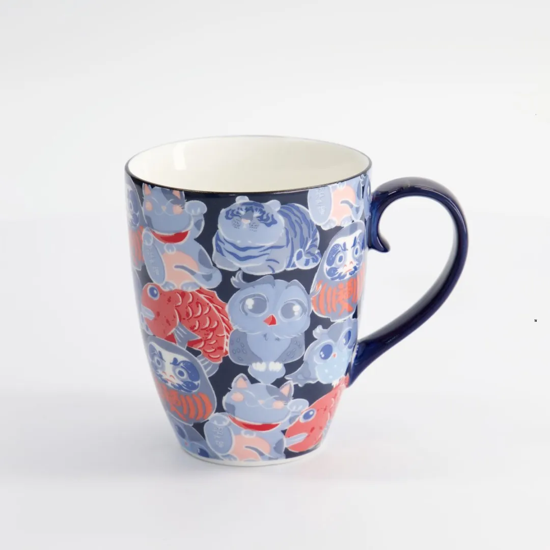Tokyo Design Studio Lucky Daruma Lucky Cat Mok - Blauw 380ml