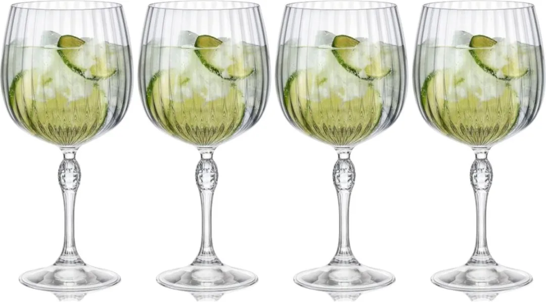 ​Bormioli Rocco Gin Tonic Glazen America 20's - 740 ml - Set van 4 Copa Glazen / Cocktailglazen - Vintage Jaren '20 Design - Kristalhelder Glaswerk - Duurzaam & Vaatwasserbestendig voor Gin-Tonics en Cocktails​