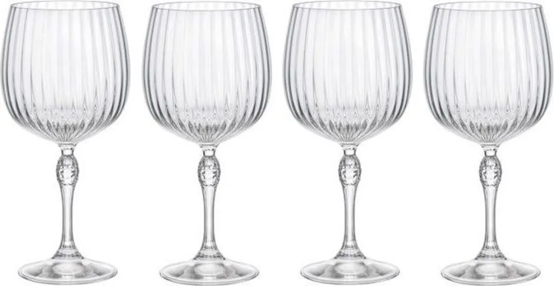 ​Bormioli Rocco Gin Tonic Glazen America 20's - 740 ml - Set van 4 Copa Glazen / Cocktailglazen - Vintage Jaren '20 Design - Kristalhelder Glaswerk - Duurzaam & Vaatwasserbestendig voor Gin-Tonics en Cocktails​