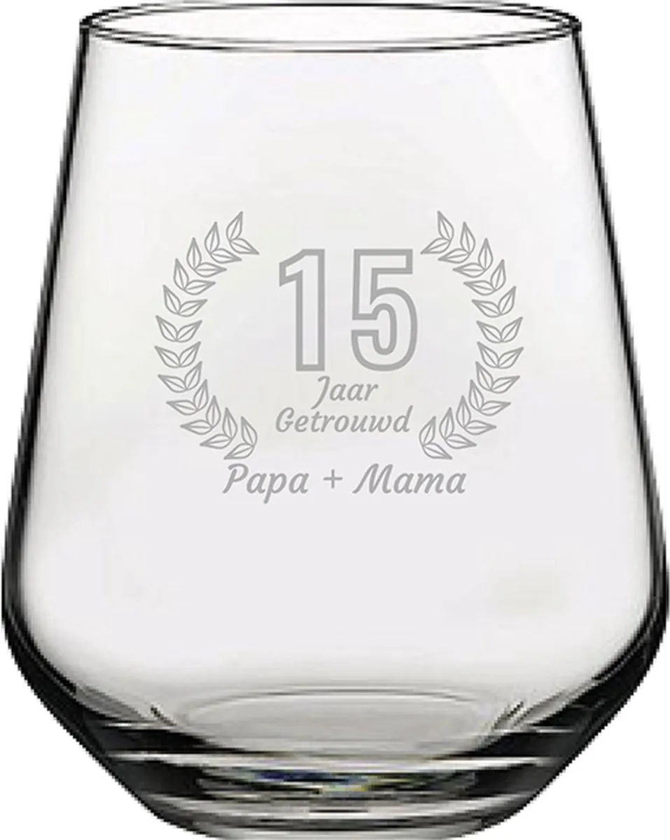 Pasabahce Gegraveerd Drinkglas 42,5cl Papa + Mama 15 Jaar Getrouwd