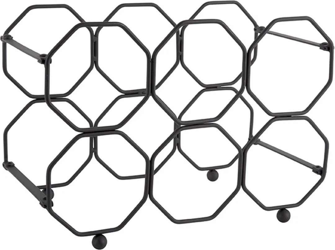 Present Time Honeycomb Wijnrek 6 Flessen - IJzer Zwart - 31x16,5x22cm