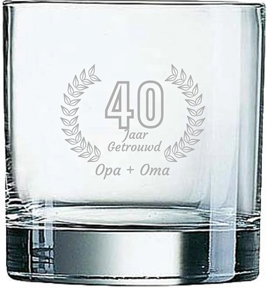 Arcoroc Gegraveerd Whiskeyglas 38cl Opa & Oma 40 Jaar