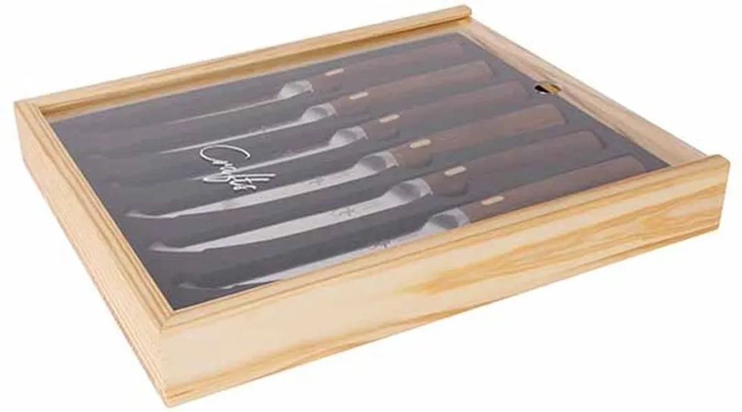 Cosy & Trendy Couteaux & Co Steakmessen met walnoten handvat - Set van 6 stuks - 12cm - Bruin