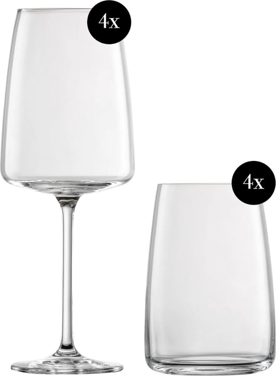 Zwiesel Glas Vivid Senses 8-delig - 0,535L & 0,5L Glazen - Transparant