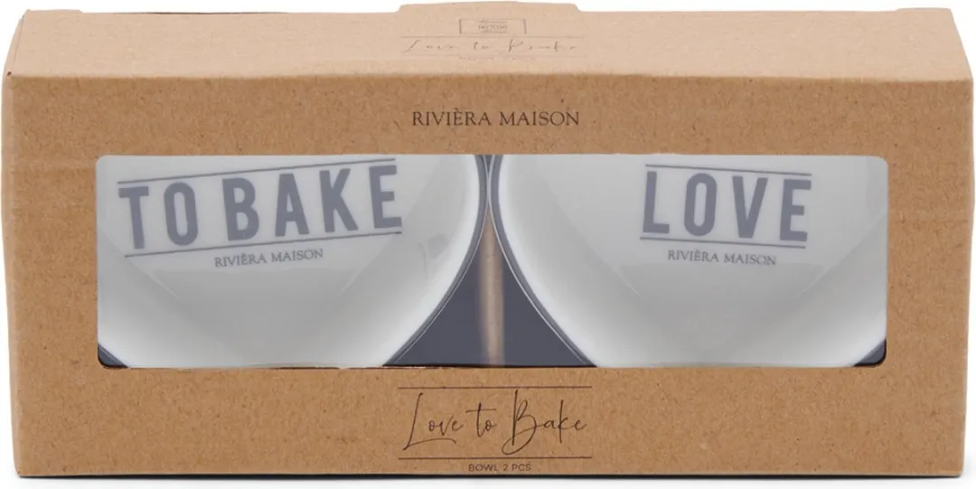 Riviera Maison Love To Bake Bowl 2 Stuks - Porselein Wit