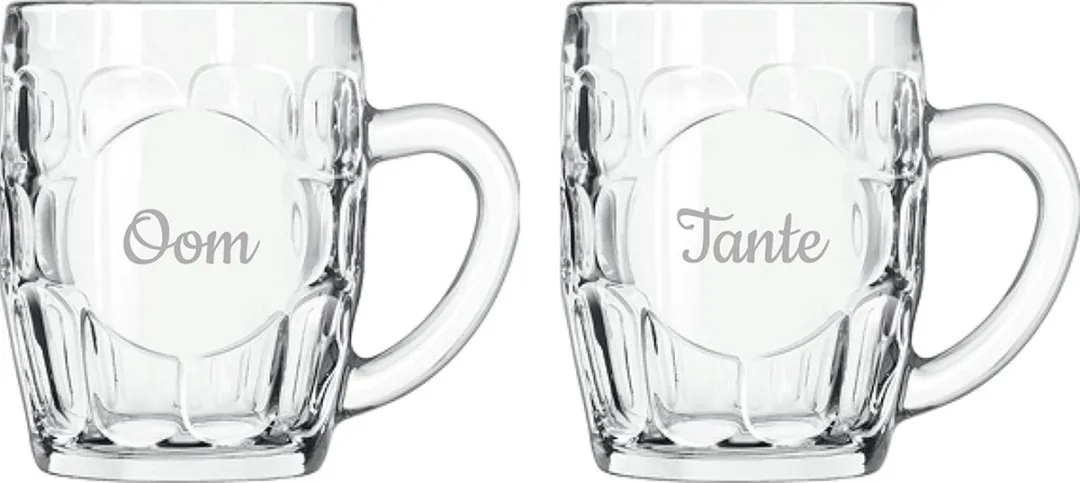 Libbey Gegraveerde Bierpul Tante & Oom