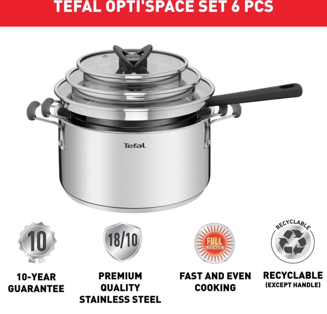 Tefal Opti'Space G7376S44 Pannenset 3-delig - RVS