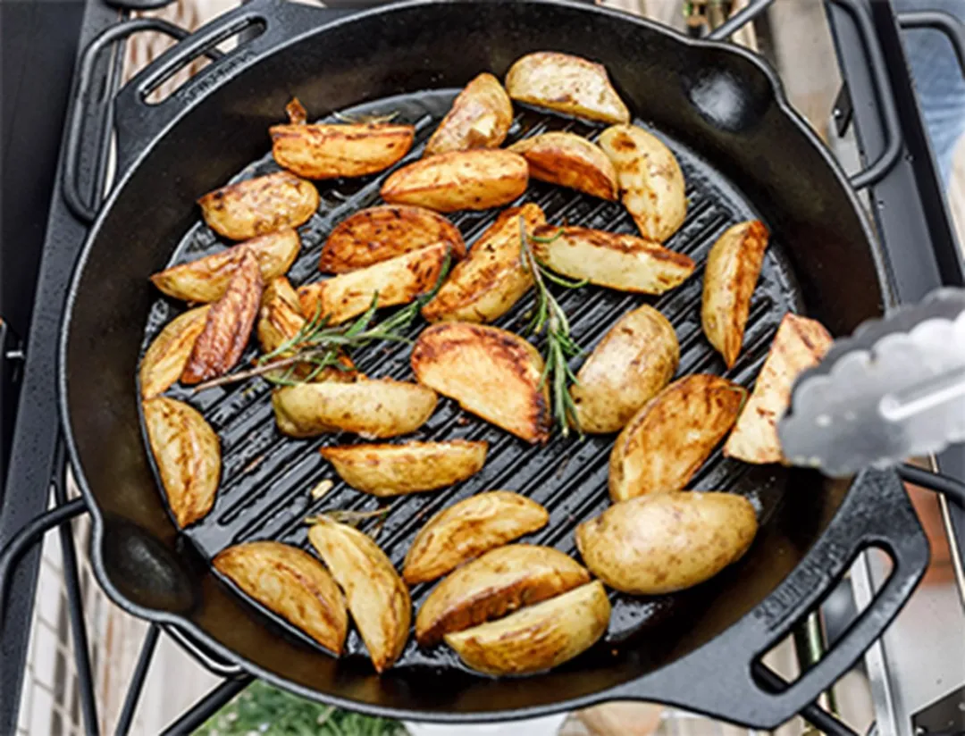 Petromax gp35h-t, skillet, 35 cm, grillpan met handgrepen, gietijzer, zwart