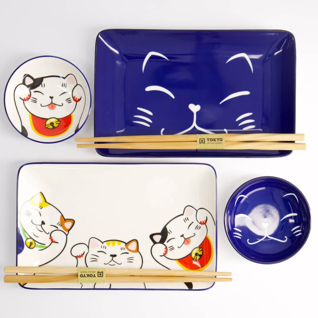 Tokyo Design Studio Kawaii Lucky Cat Sushi Set 6-delig - 2 Personen