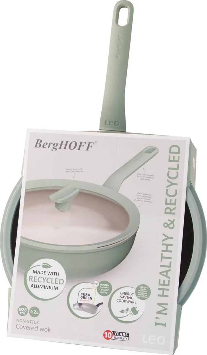 BergHOFF LEO Wokpan 28cm - Groen - PFAS-vrij