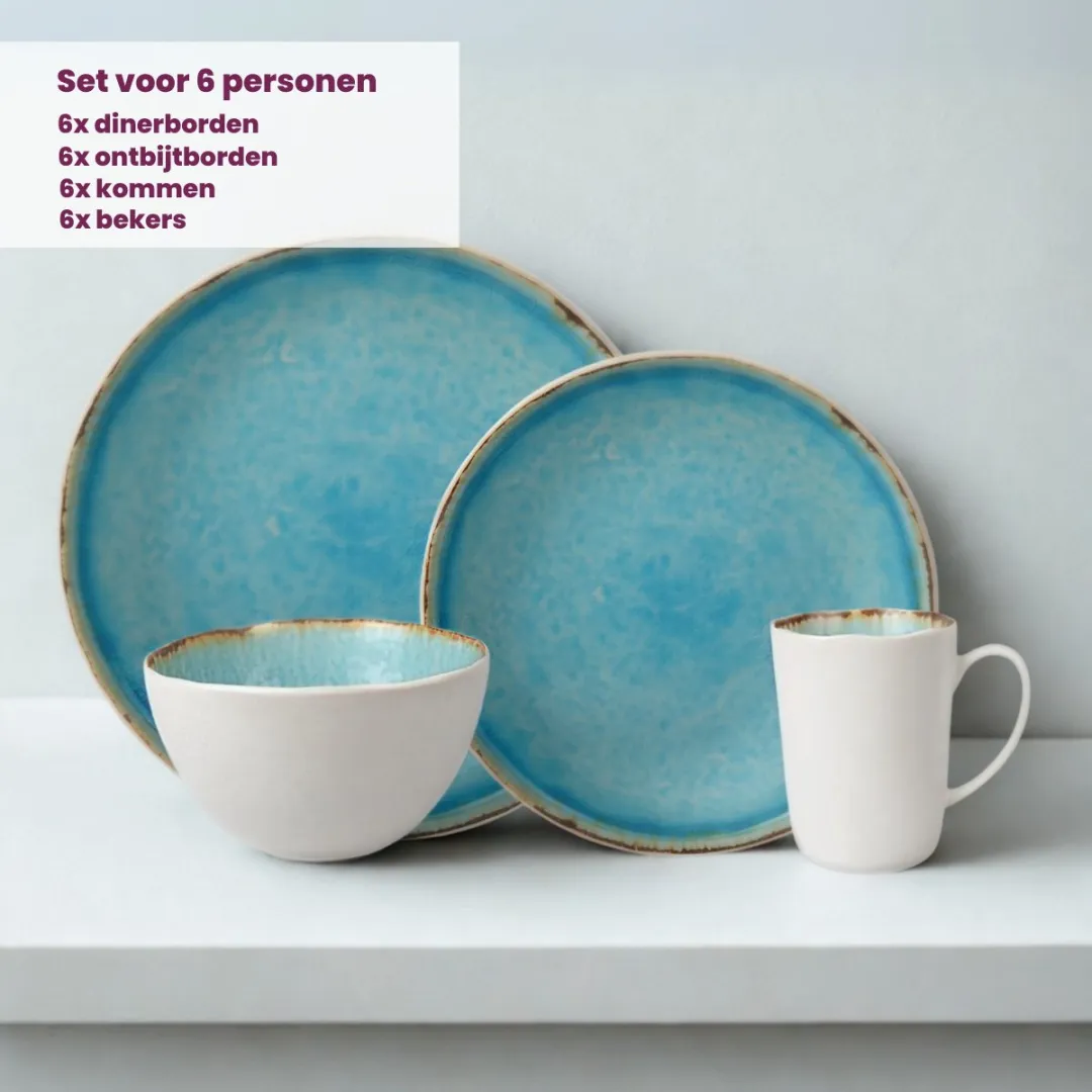 Cosy&Trendy Laguna Azzurro Serviesset - 24-delig - Blauw